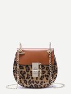 Romwe Brown Leopard Print Flap Saddle Bag With Chain Strap