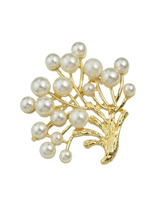 Romwe Pearl Tree Shape Brooch