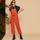 Romwe Waist Belted Pinafore Tapered Jumpsuit