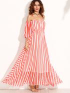 Romwe Vertical Striped Cold Shoulder Chiffon Dress
