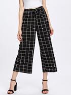 Romwe Grid Print Self Tie Wide Leg Pants
