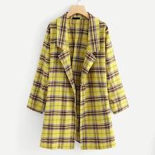 Romwe Plus Notched Neck Plaid Coat