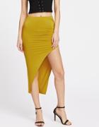 Romwe Elastic Waist Shirred Side Asymmetric Skirt