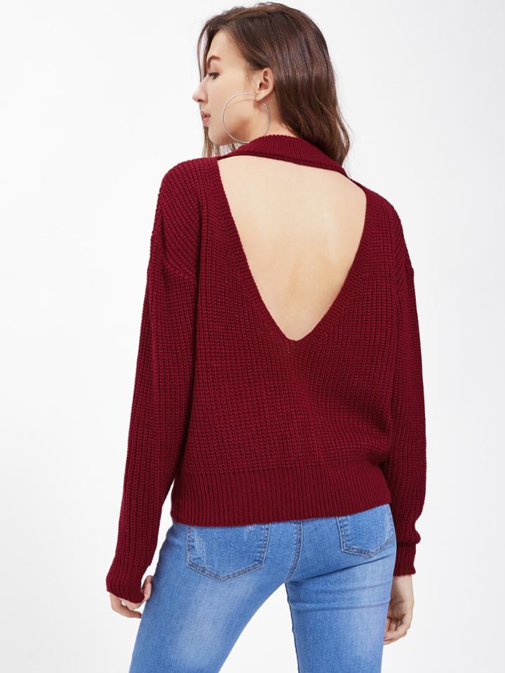 Romwe Cutout V Back Jumper