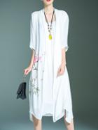 Romwe White Fake Two Pieces Print Dress