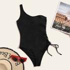 Romwe One Shoulder Lace-up Side One Piece Swimsuit