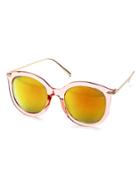 Romwe Pink Clear Frame Metal Arm Sunglasses
