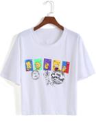 Romwe White Short Sleeve The Simpsons Print T-shirt