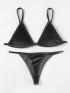 Romwe Adjustable Strap Velvet Bikini Set