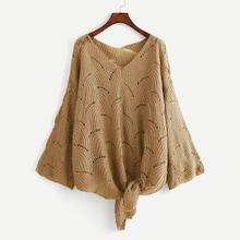 Romwe Plus Loose Knit Knot Sweater