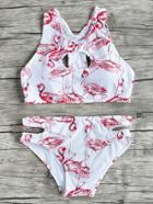 Romwe Flamingo Print Cutout Design Bikini Set