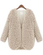 Romwe V Neck Faux Fur Coat