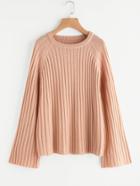 Romwe Rib Knit Fluted Sleeve Jumper