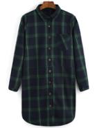 Romwe Plaid Pocket Shirt Green Dress