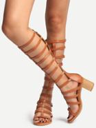 Romwe Brown Peep Toe Strappy Chunky Sandals