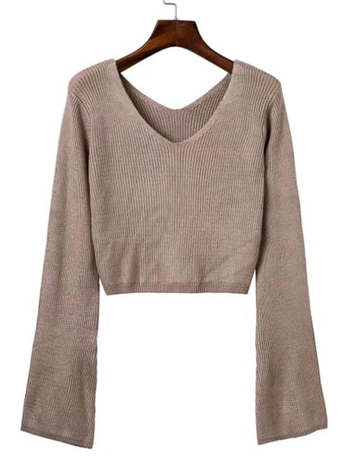 Romwe Bell Sleeve Crop Sweater