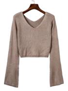 Romwe Bell Sleeve Crop Sweater