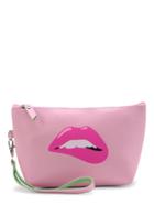 Romwe Lip Print Makeup Bag With Wristle