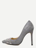 Romwe Grey Faux Suede Pointed Toe Studded Pumps