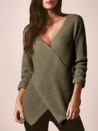 Romwe Army Green V Neck Cross Front Sweater