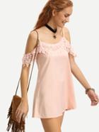 Romwe Pink Lace Cold Shoulder Dress