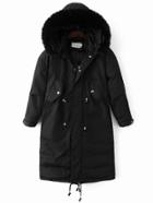Romwe Black Drawstring Hooded Padded Coat With Faux Fur