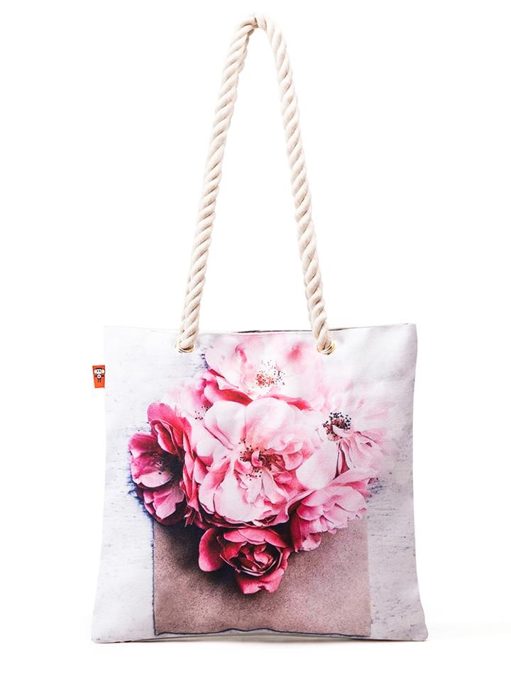 Romwe Flower Decorated Canvas Shoulder Bag