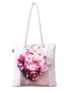 Romwe Flower Decorated Canvas Shoulder Bag
