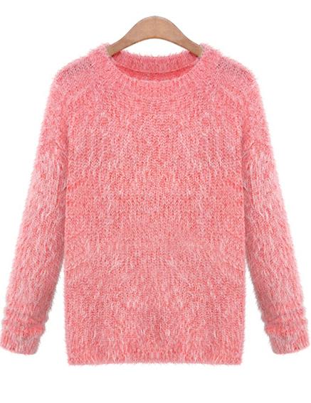 Romwe Mohair Loose Pink Knit Sweater