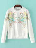 Romwe White Phoenix Embroidery Sweatshirt