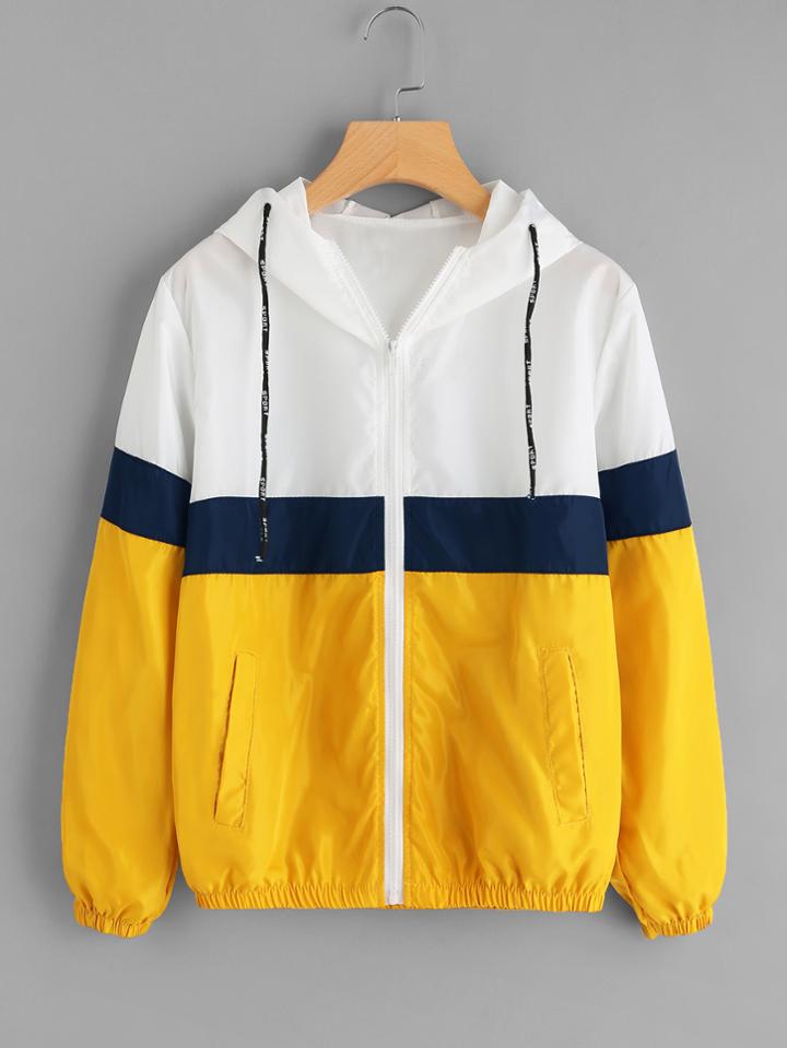 Romwe Color Block Elastic Waist Drawstring Jacket