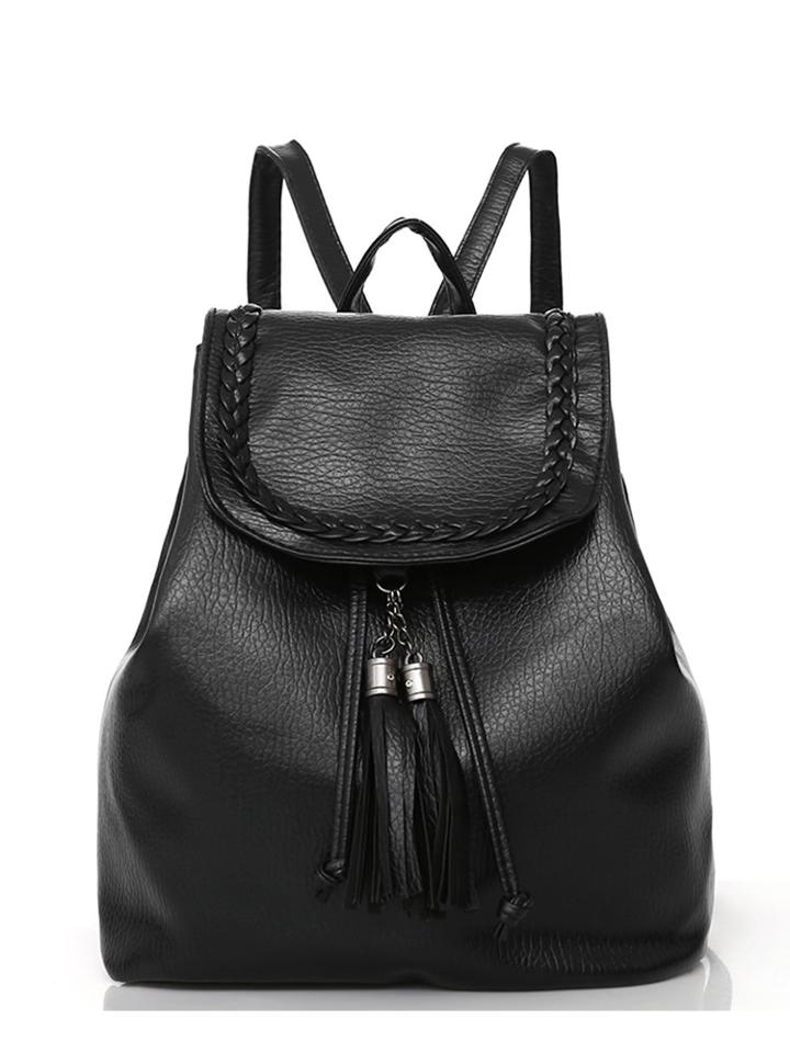 Romwe Tassel Decorated Pu Backpack Set 3pcs