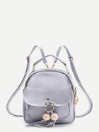 Romwe Wood Beads Detail Pu Backpack With Tassel