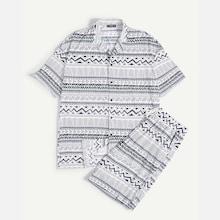 Romwe Guys Single Breasted Geo Print Shirt & Shorts Set