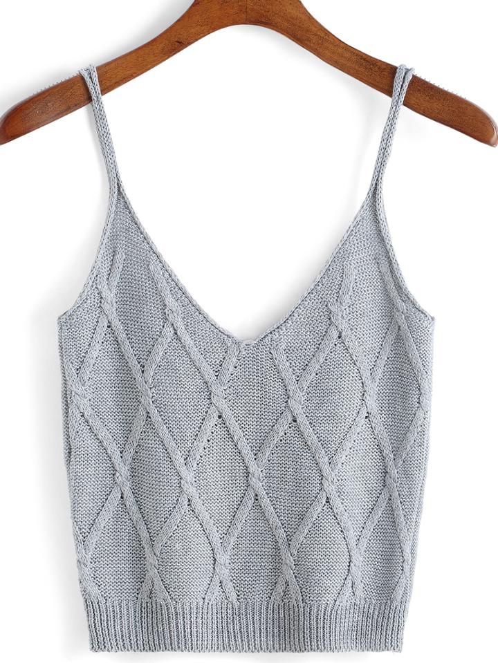 Romwe Spaghetti Strap Diamond Pattern Cami Top