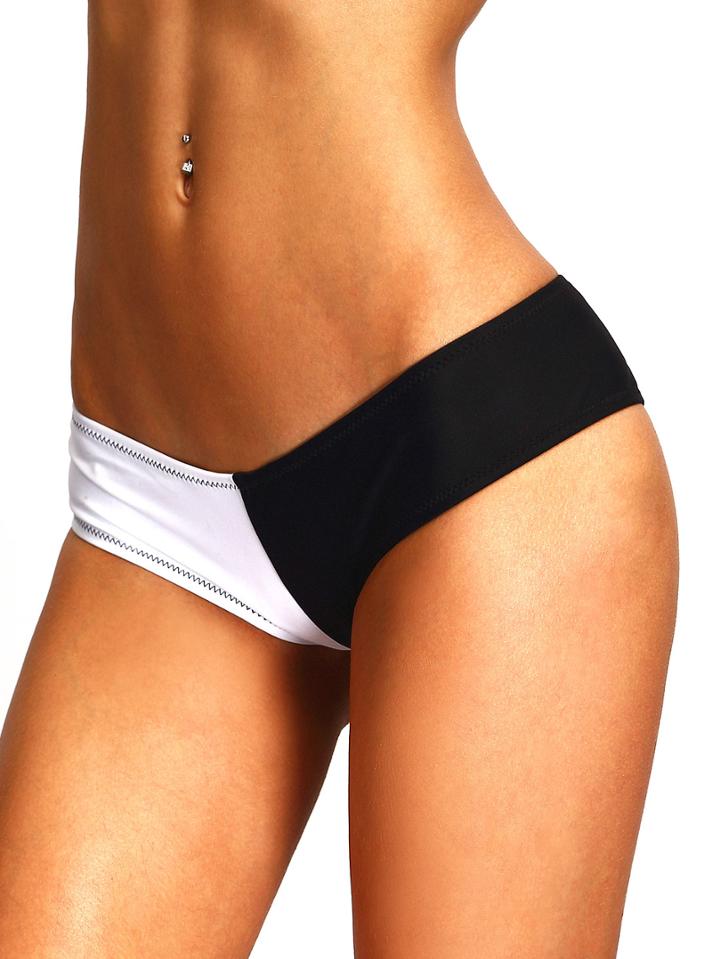 Romwe Black-white Color Block Low-rise Bikini Bottoms