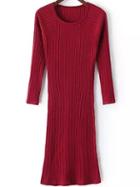 Romwe Ribbed Split Back Red Sweater Dress