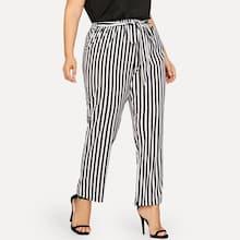 Romwe Plus Knot Front Striped Pants