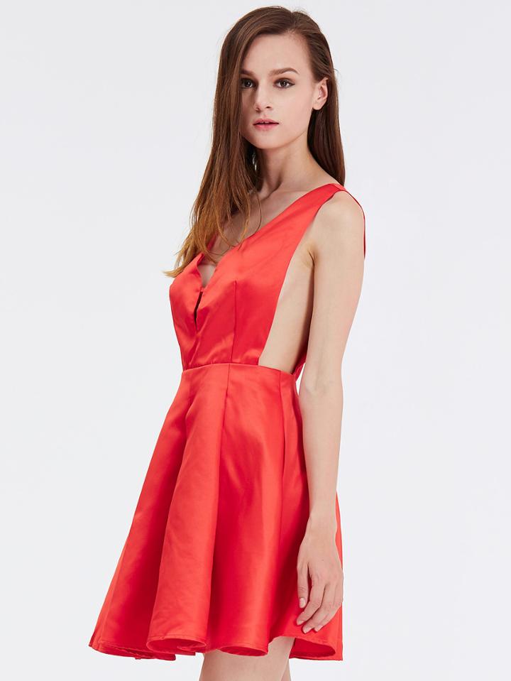 Romwe Red Sleeveless Flare Dress
