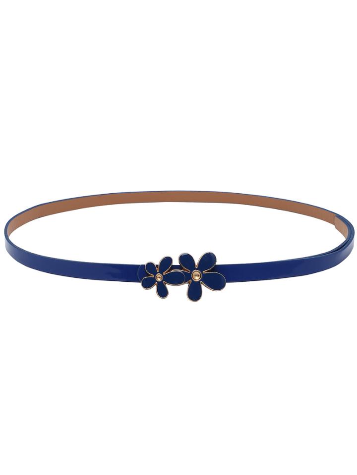 Romwe Blue Inlay Daisy Buckle Skinny Belt