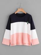 Romwe Cactus Embroidered Patch Color Block T-shirt