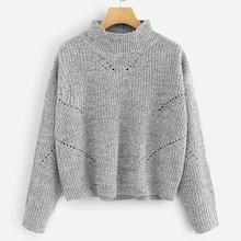 Romwe Stand Collar Eyelet Detail Marled Sweater