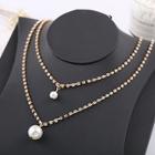 Romwe Faux Pearl Pendant Layered Necklace
