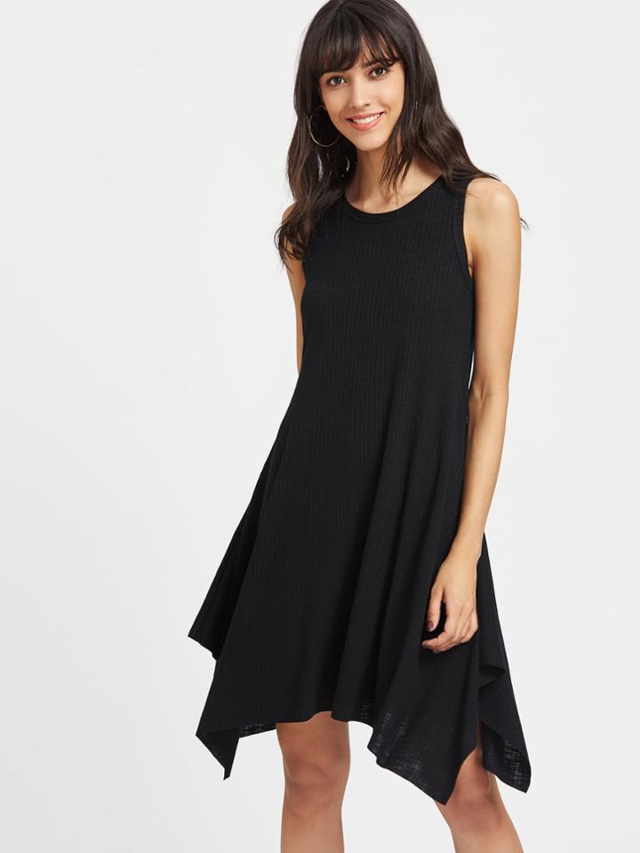 Romwe Rib Knit Hanky Hem Tank Dress