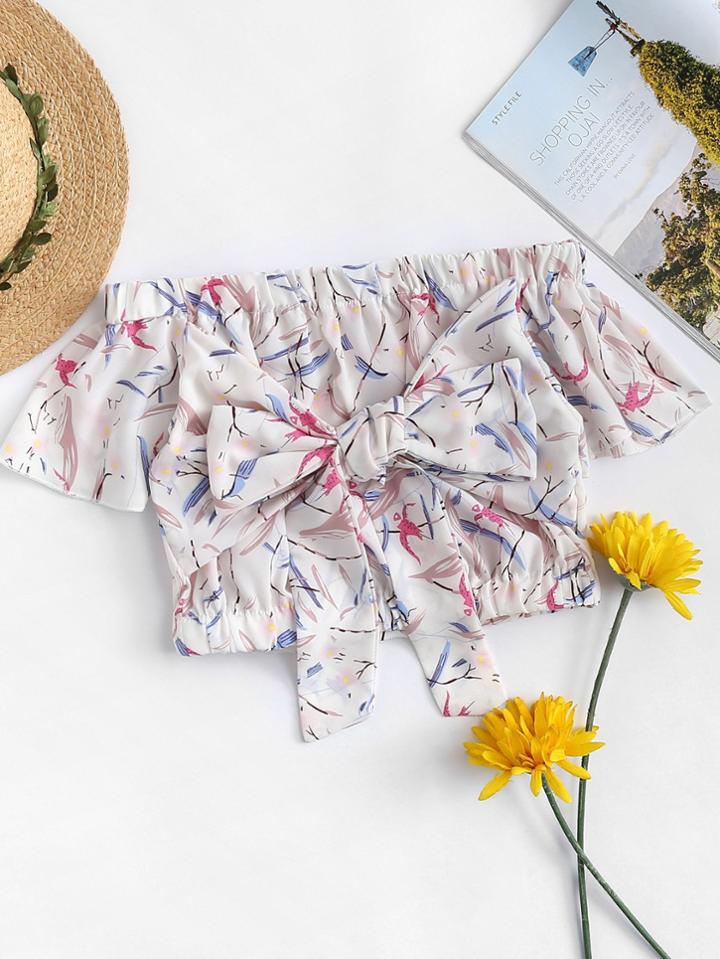 Romwe Off Shoulder Knot Front Crop Top