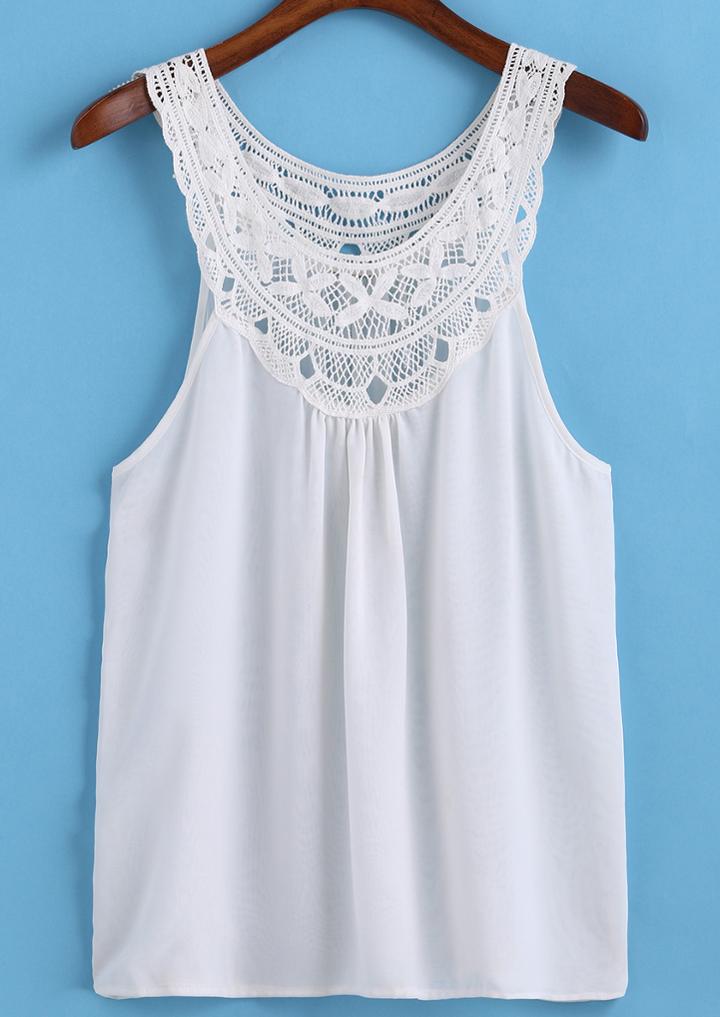 Romwe Lace Crochet Hollw Chiffon Tank Top