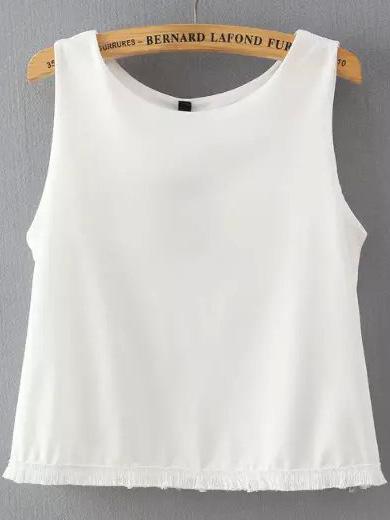 Romwe Frayed Chiffon White Tank Top