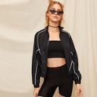 Romwe Zip Up Contrast Piping Raglan Sleeve Jacket