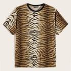 Romwe Guys Solid Neck Tiger Print Top