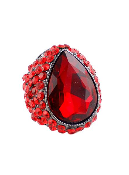 Romwe Red Gemstone Retro Silver Diamond Ring